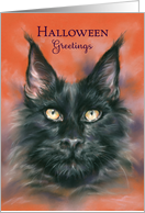 Halloween Greetings Spooky Black Cat Portrait Art card