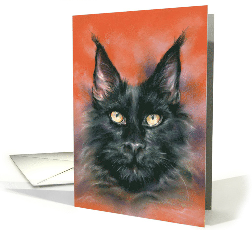 Any Occasion Black Maine Coon Cat Portrait Art Blank card (1777726)