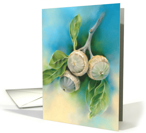Any Occasion Live Oak Acorns and Leaves Pastel Art Blank card