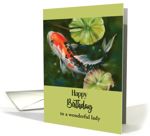 Birthday for Her Colorful Koi Fish with Lily Pads Personalized card