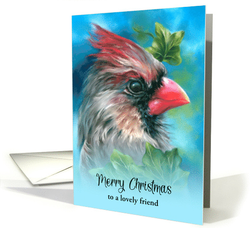 Merry Christmas Friend Lady Cardinal with Ivy Leaves Personalized card