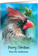 Merry Christmas From Custom Name Lady Cardinal with Ivy Leaves card