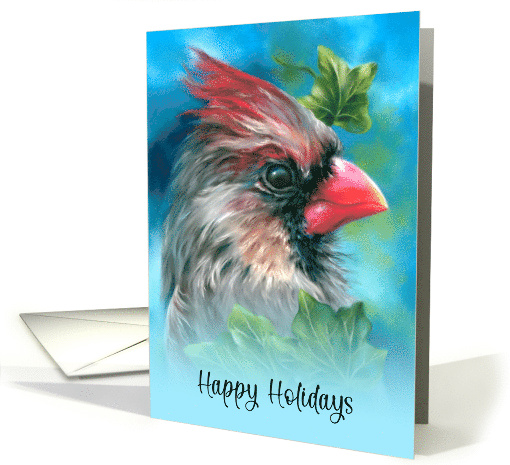 Happy Holidays Lady Cardinal with Ivy Leaves card (1784572)