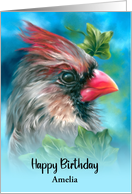 Birthday for Custom Name Lady Cardinal Bird with Ivy Leaves A card