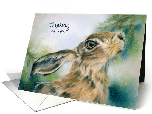 Thinking of You Hare Wildlife in Winter Personalized Blank Inside card