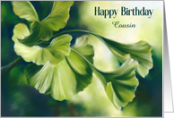 Birthday for Cousin Sunlit Green Ginkgo Leaves Personalized card
