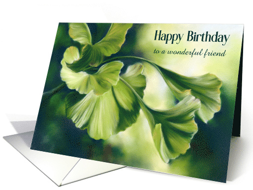 Birthday for Friend Sunlit Green Ginkgo Leaves Custom card (1792394)