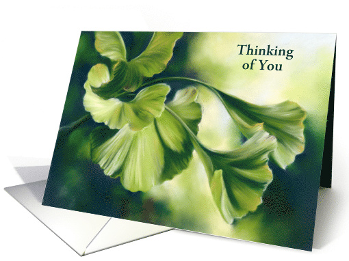 Thinking of You Sunlit Green Ginkgo Leaves Custom Blank Inside card
