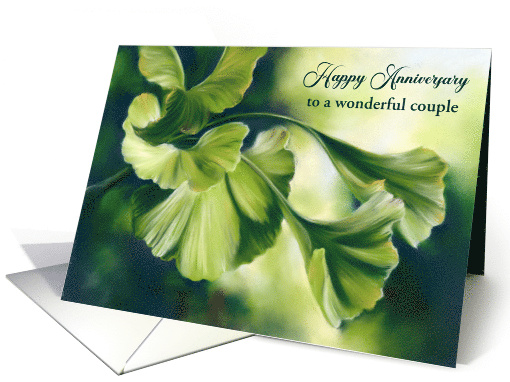 Wedding Anniversary for Couple Sunlit Green Ginkgo Leaves Custom card