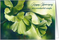 Wedding Anniversary for Couple Sunlit Green Ginkgo Leaves Custom card