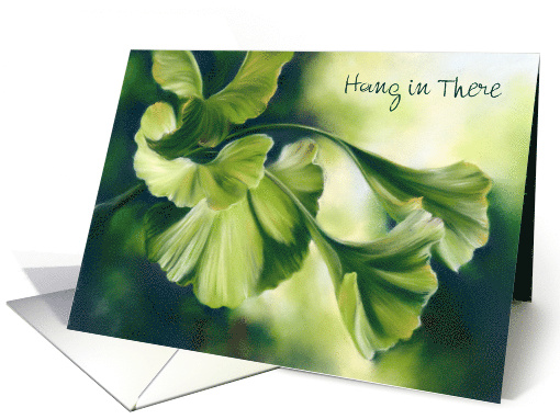 Encouragement Hang in There Sunlit Green Ginkgo Leaves Custom card