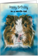 Birthday for Child Tricolor Guinea Pig on Blue Custom card