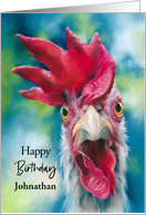 Birthday for Custom Name Whimsical White Chicken J card
