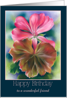 Birthday for Friend Red Leaf Pink Geranium Flower Personalized card