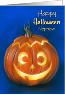 Halloween for Nephew Goofy Grinning Pumpkin Face Custom card