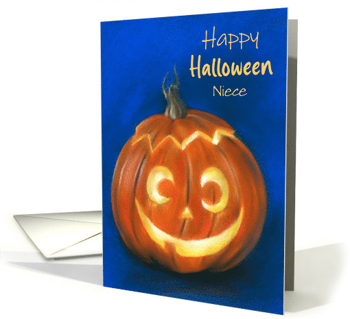 Halloween for Niece Goofy Grinning Pumpkin Face Personalized card