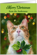 From Custom Name Ginger Cat Holly Merry Christmas A card