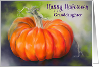 For Granddaughter Halloween Pumpkin Bright Orange on Purple Custom card
