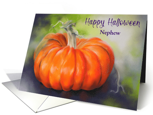 For Nephew Halloween Pumpkin Bright Orange on Purple Custom card