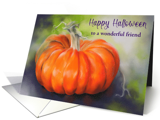 For Friend Halloween Pumpkin Bright Orange on Purple Personalized card