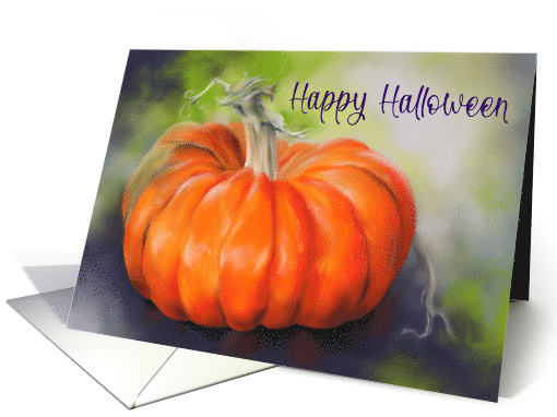 Happy Halloween Autumn Pumpkin Bright Orange on Purple card (1799590)
