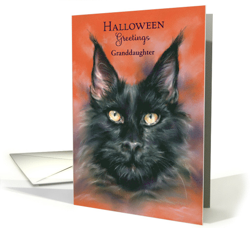 Halloween for Granddaughter Spooky Black Cat Portrait Custom card