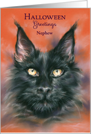 Halloween for Nephew Spooky Black Cat Portrait Custom card