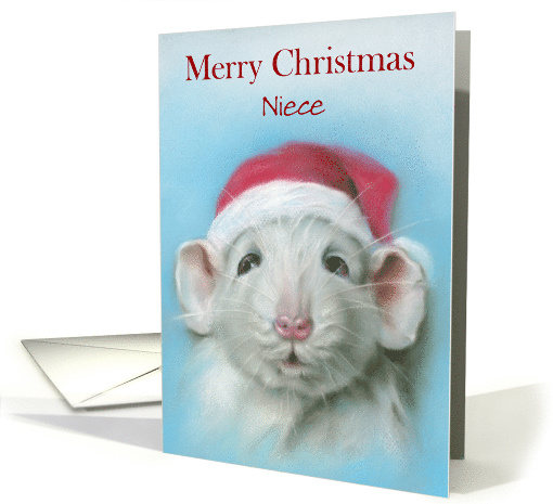 For Niece Personalized Christmas White Rat with Santa Hat card