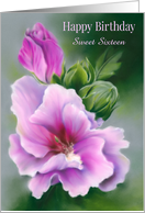 Sixteenth Birthday Rose of Sharon Hibiscus Pastel Custom card