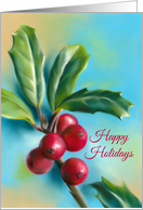 Happy Holidays Christmas Holly Berries Pastel Artwork card