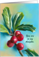 Personalized Thinking of You Winter Holly Berries Blank Inside card