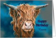 For Cousin Birthday Shaggy Highland Cow Personalized card