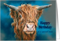 For Him Birthday Shaggy Highland Cow Personalized card