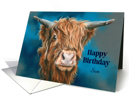 For Son Birthday Shaggy Highland Cow Personalized card (1807440)