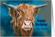 For Friend Birthday Shaggy Highland Cow Personalized card