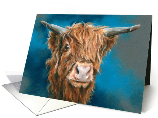 Any Occasion Shaggy Highland Cow Animal Art Blank card (1807528)