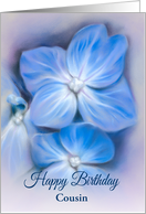 For Cousin Birthday Blue Hydrangea Pastel Floral Art Custom card