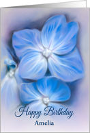 Personalized Name Birthday Blue Hydrangea Pastel Floral Art A card