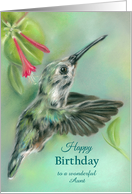 For Aunt Birthday Hummingbird with Honeysuckle Pastel Custom card