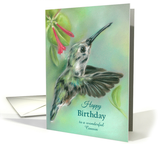 For Cousin Birthday Hummingbird with Honeysuckle Pastel Custom card