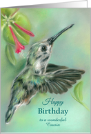 For Cousin Birthday Hummingbird with Honeysuckle Pastel Custom card