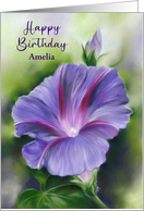 Personalized Name Birthday Purple Morning Glory Flower A card