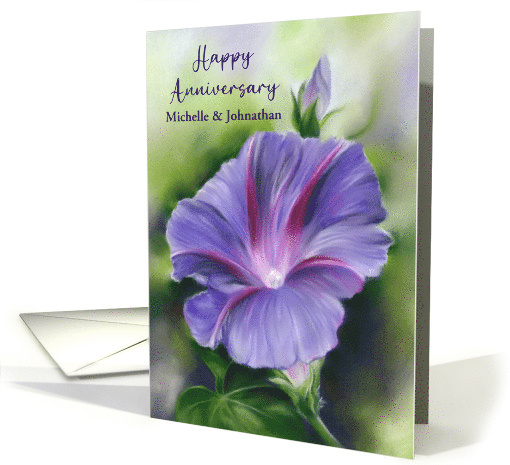 Personalized Names Wedding Anniversary Purple Morning Glory card