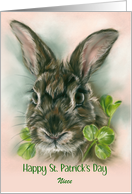 St Patricks Day for Niece Brown Bunny Rabbit in Clover Custom card