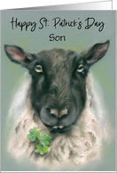 For Son St Patricks Day Whimsical Sheep with Shamrocks Custom card