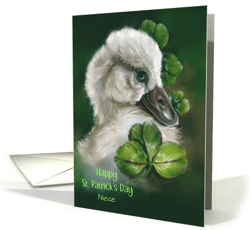 For Niece St Patricks Day Swan Chick Pastel Bird Art Custom card