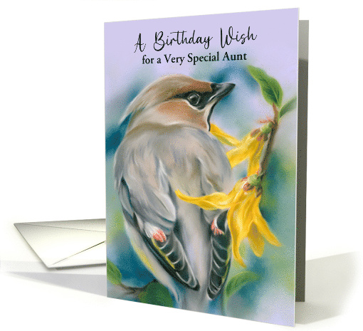 For Aunt Birthday Cedar Waxwing Bird with Forsythia Custom card