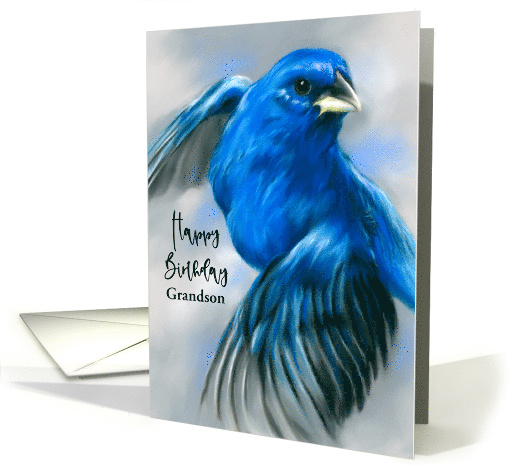 Birthday for Grandson Indigo Bunting Blue Bird Art Custom card