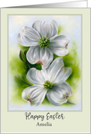 For Personalized Name Easter White Dogwood Spring Flowers A card