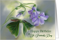 Happy Birthday on St Patricks Day Shamrock Flowers Pastel card